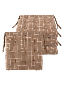 Kuber Industries - Cotton Chair Cushion Check Print - Brown (Pack of 4)