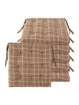 Kuber Industries - Cotton Chair Cushion Check Print - Brown (Pack of 6)
