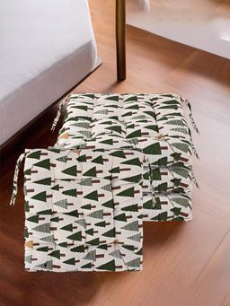 Kuber Industries - Cotton Chair Cushion Tree Print - Green (Pack of 4)