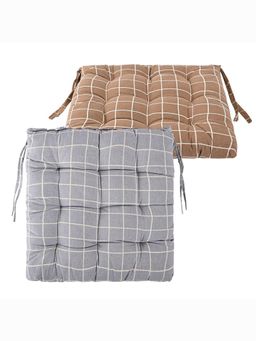 Kuber Industries - Cotton Chair Cushion Check Print - Brown and Grey (Pack of 2)