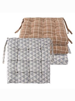 Kuber Industries - Cotton Chair Cushion Check Print - Brown and Grey (Pack of 4)