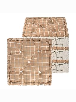 Kuber Industries - Cotton Chair Cushion Check Print - Brown (Pack of 4)