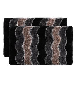 Kuber Industries - Wave Design Velvet Door Mat - Black & Grey (Pack of 2)