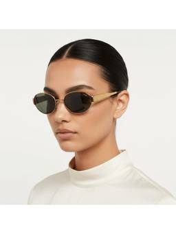 Vintage - Women Metal Green Oval UV Coating Full Rim Sunglass-Venice Col 6 (54)