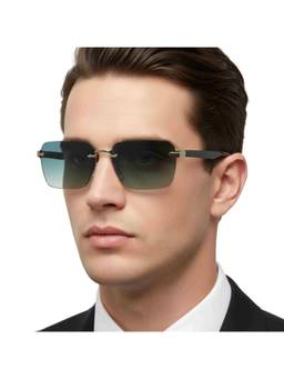 Vintage - Unisex Nylon Green Rectangle UV Coating Rimless Sunglass-Star Walker Col 342 (60)
