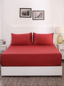 Maspar - Colorart Viola Solid 300 Tc Cotton Brick Red Bed Sheet With 1 Pillow Cover