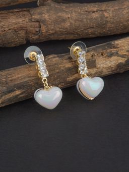 E2O - Contemporary Gold Plated Drop Earring Embellished with Stone Peral