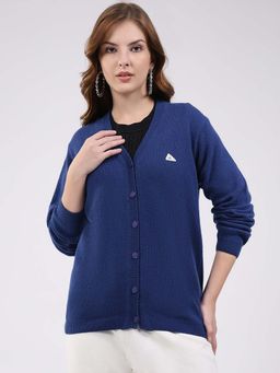 Monte Carlo - Womens V-Neck Full Sleeve Cardigan - Blue