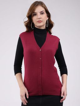 Monte Carlo - Womens V-Neck Sleeveless Cardigan - Maroon