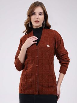 Monte Carlo - Womens V-Neck Full Sleeve Cardigan - Brown