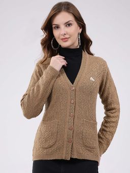 Monte Carlo - Womens V-Neck Full Sleeve Cardigan - Khaki