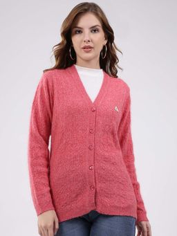 Monte Carlo - Womens V-Neck Full Sleeve Cardigan - Pink