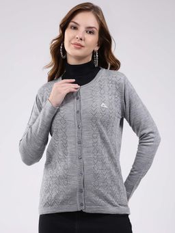 Monte Carlo - Womens Round Neck Full Sleeve Cardigan - Grey