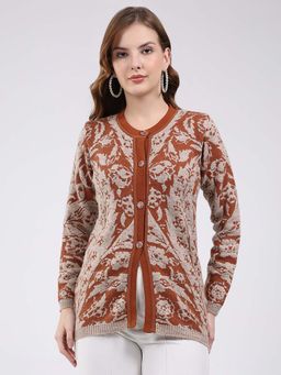 Monte Carlo - Womens Round Neck Full Sleeve Cardigan - Rust