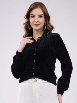 Monte Carlo - Womens Collar Neck Full Sleeve Cardigan - Black