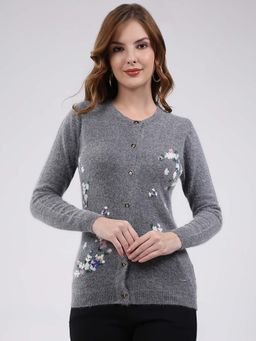 Monte Carlo - Womens Round Neck Full Sleeve Cardigan - Grey