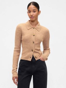 GAP - Womens Textured Relaxed Fit Classic Cardigan - Beige