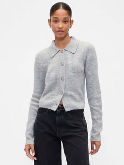 GAP - Womens Textured Relaxed Fit Classic Cardigan - Grey