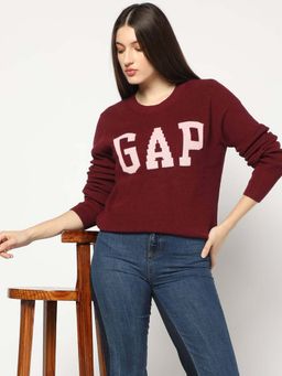 GAP - Womens Logo Relaxed Fit Pullover Sweatshirt - Maroon