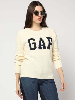 GAP - Womens Logo Relaxed Fit Pullover Sweatshirt - White
