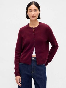 GAP - Womens Relaxed Fit Classic Crew Neck Cardigan - Maroon