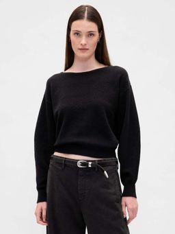 GAP - Womens Boat Neck Drop-Shoulder Pullover Sweater - Black