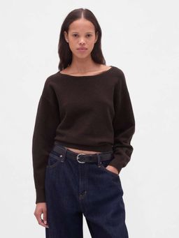 GAP - Womens Boat Neck Relaxed Fit Sweater - Brown
