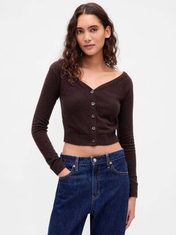 GAP - Womens Slim Fit V-Neck Classic Cardigan - Brown