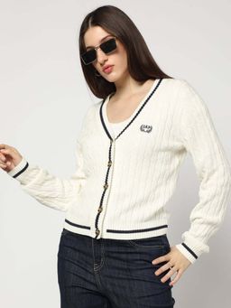 GAP - Womens Cable-Knit V-Neck Award Cardigan - White
