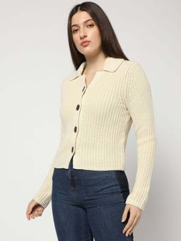 GAP - Womens Textured Relaxed Fit Classic Cardigan - Cream