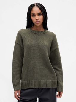 GAP - Womens Drop-Shoulder Crew Neck Relaxed Fit Sweater - Olive