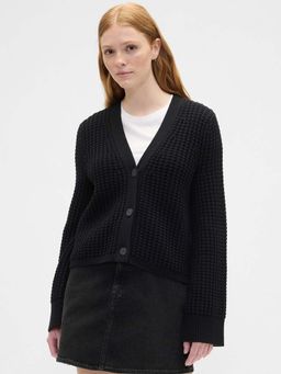 GAP - Womens Textured V-Neck Classic Cardigan - Black
