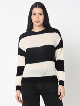 R&B - Women Acrylic Regular Fit Round Neck Colorblock Sweater - Multi-Color