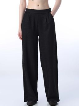 ONLY - Womens Textured Regular Fit High-Rise Black Trouser