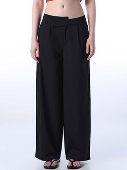 ONLY - Womens Loose Fit Mid-Rise Black Trouser