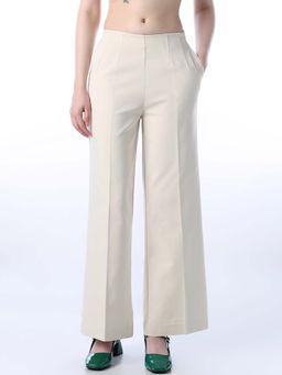 ONLY - Womens Solid Flared High-Rise White Trouser