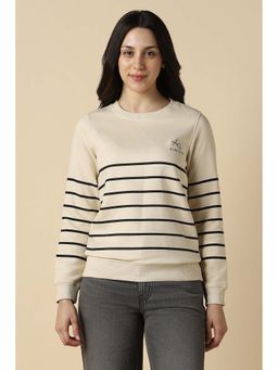 Allen Solly - Women Beige Stripe Round Neck Sweatshirt