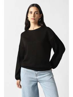 Van Heusen - Women Black Solid Round Neck Sweatshirt
