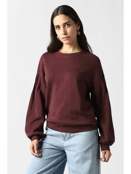 Van Heusen - Women Maroon Solid Round Neck Sweatshirt