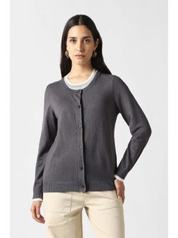 Van Heusen - Women Grey Solid Round Neck Cardigan