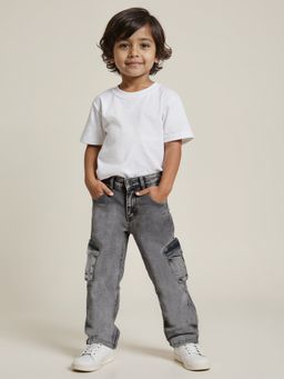 The Souled Store - Originals Solid: Grey Boys Denim Cargo Jeans