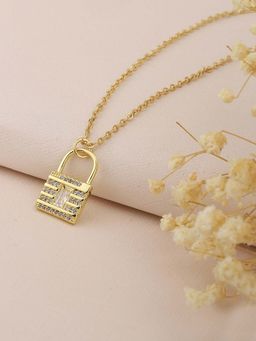 Carlton London - Gold-Plated CZ-Studded Lock-Shaped Necklace