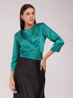 FableStreet - Satin Wrap Teal Top