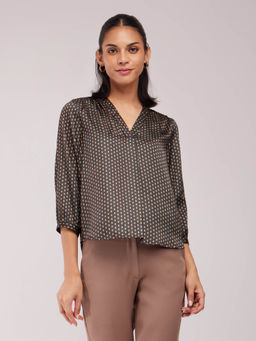 FableStreet - Satin Front Pleated Black Top