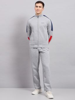 Monte Carlo - Mens Grey Solid High Neck Full Sleeves Tracksuit (Set of 2)