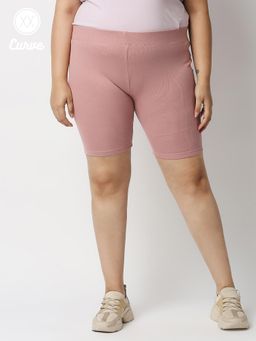 Twenty Dresses by Nykaa Fashion - Curve Pink Solid Ribbed Cycling Shorts