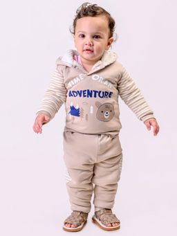 Mama & Peaches - Beige Adventure Fleece Winter Co-Ord (Set of 2)