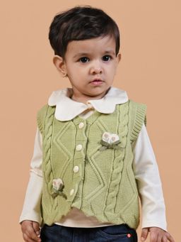 Mama & Peaches - Green Flowers Cable Knit Winter Sweater (Set of 2)
