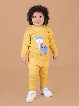 Mama & Peaches - Mustard Cute Giraffe Knitted Winter Co-Ord (Set of 2)