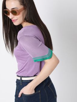 VERO MODA - Women Self Design Purple Sweater